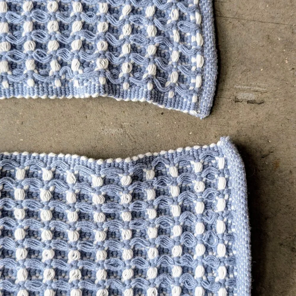 Brooks Brothers Crochet Knit Blue White Plaid Placemats Coastal Boho Set of 2
